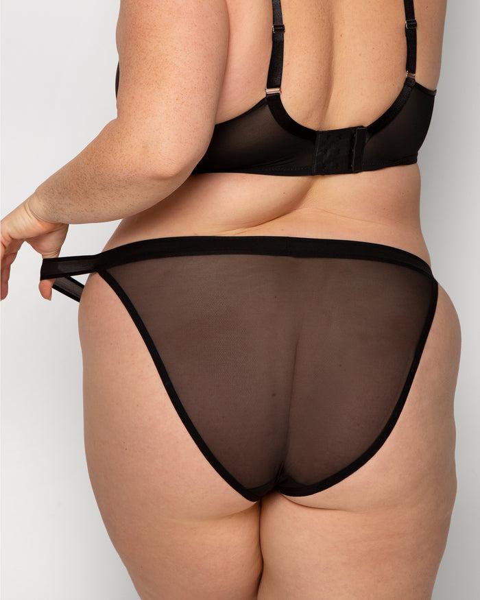 Curvy Couture Sheer Mesh String Bikini Panty Black Hue