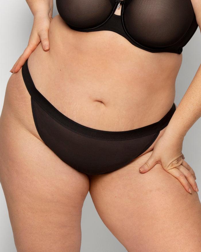 curvy couture Sheer Mesh String Bikini Panty Black Hue