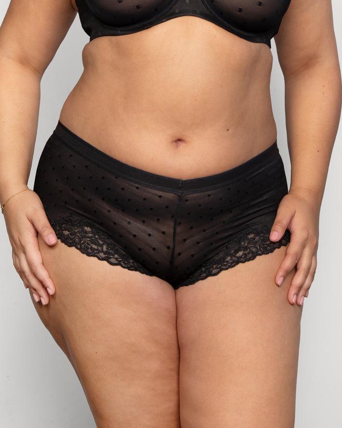 curvy couture Sheer Whisper Cheeky Boyshort Panty Black Hue