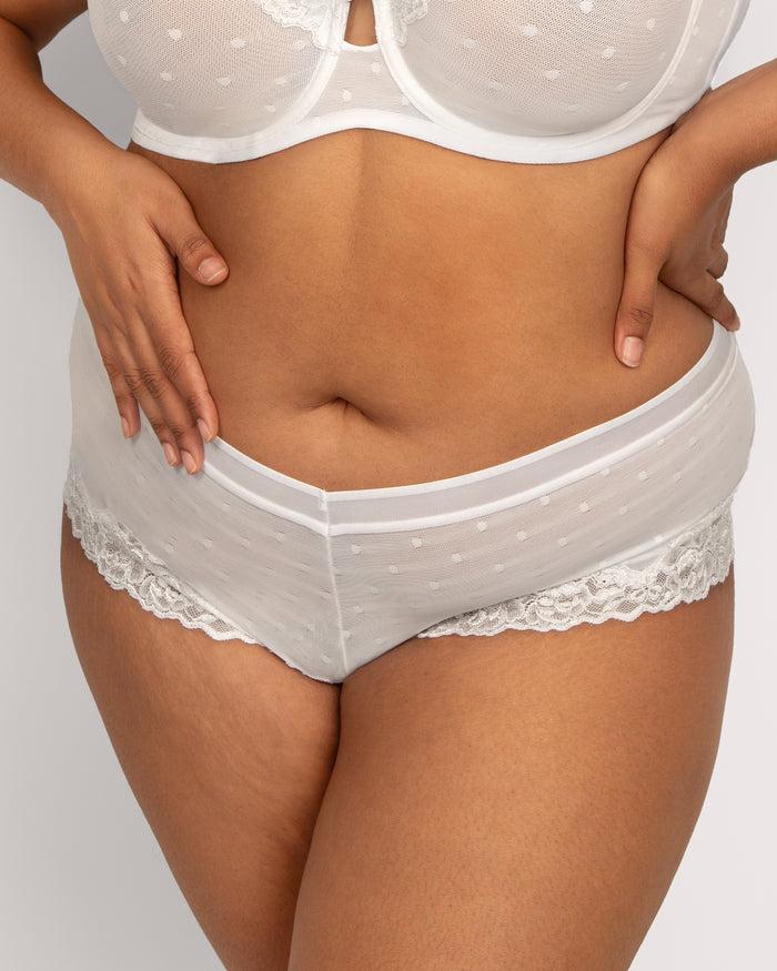 curvy couture Sheer Whisper Cheeky Boyshort Panty White