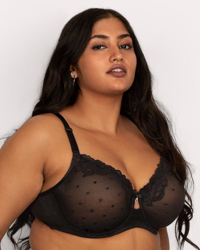 Curvy Couture Sheer Whisper Full Coverage Unlined Underwire Bra Black Hue