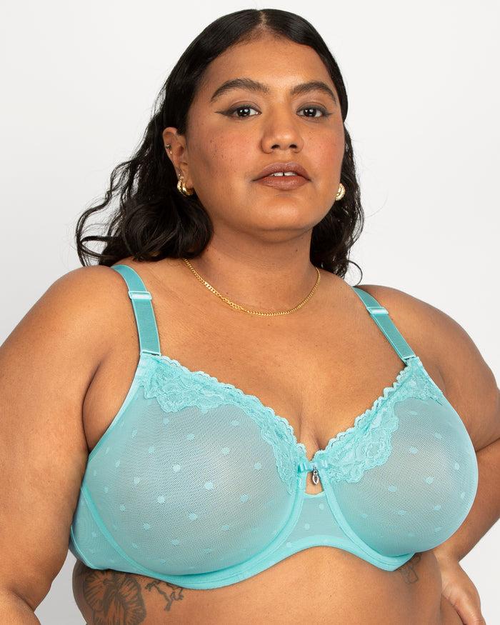 curvy couture Sheer Whisper Full Coverage Unlined Underwire Bra Aruba Blue