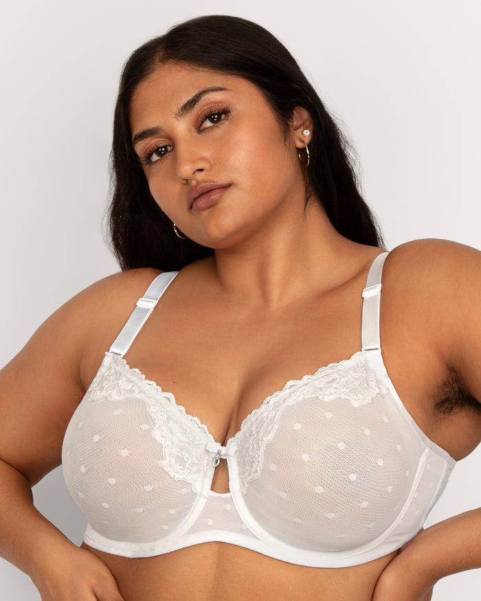 curvy couture Sheer Whisper Full Coverage Unlined Underwire Bra White
