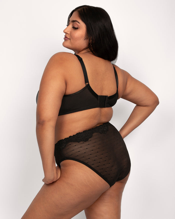 Curvy Couture Sheer Whisper High Cut Brief Panty Black Hue