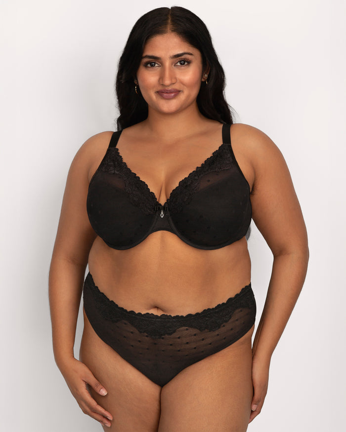 Curvy Couture Sheer Whisper High Cut Brief Panty Black Hue
