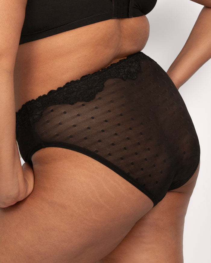 curvy couture Sheer Whisper High Cut Brief Panty Black Hue