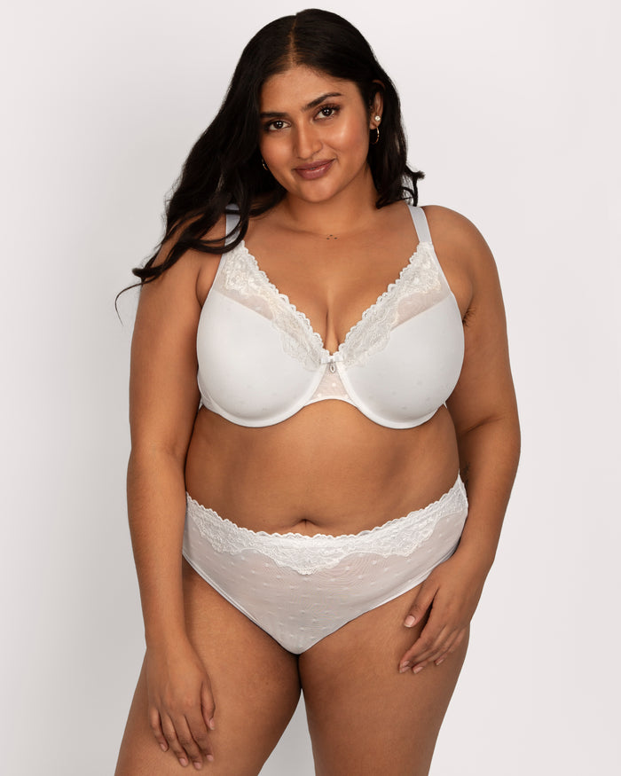 Curvy Couture Sheer Whisper High Cut Brief Panty White