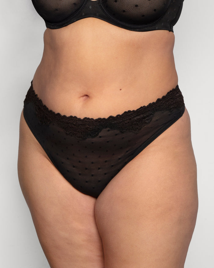 Curvy Couture Sheer Whisper High Cut Thong Panty Black Hue