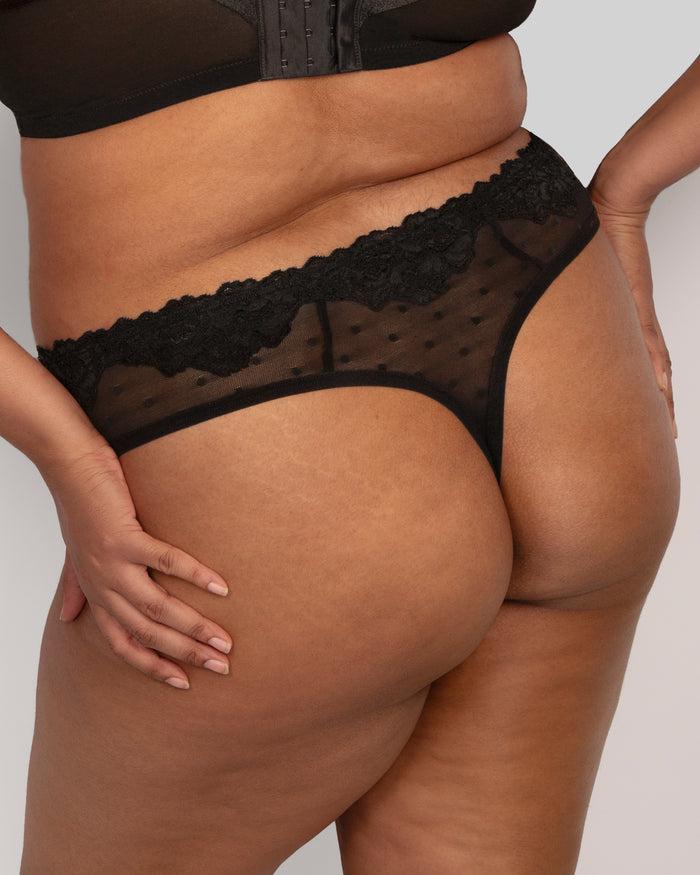 Curvy Couture Sheer Whisper High Cut Thong Panty Black Hue