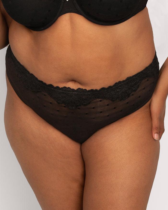 curvy couture Sheer Whisper High Cut Thong Panty Black Hue