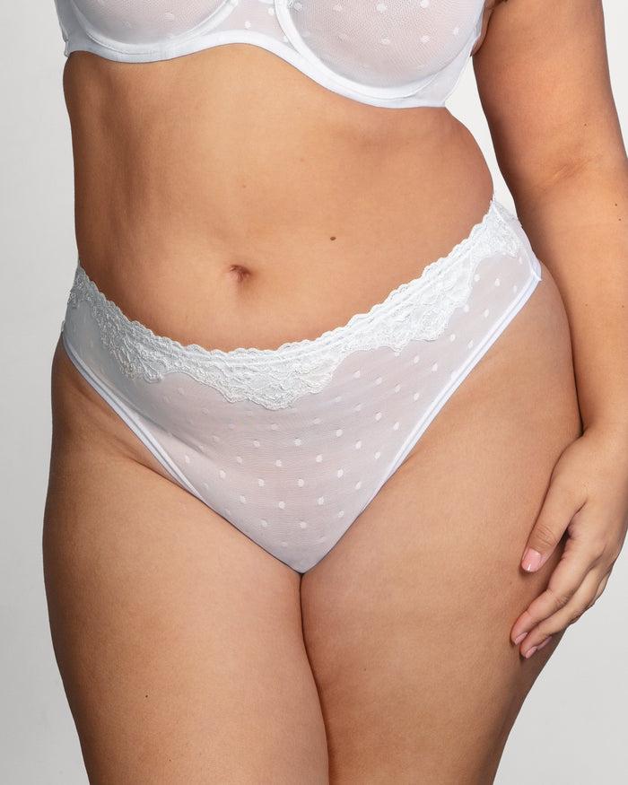 curvy couture Sheer Whisper High Cut Thong Panty White