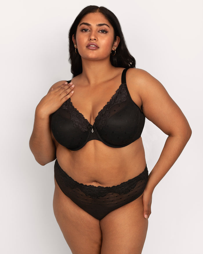 Curvy Couture Sheer Whisper Plunge T-Shirt Bra Black Hue