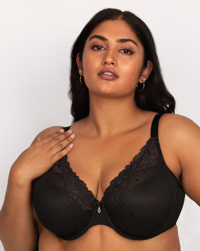 curvy couture Sheer Whisper Plunge T-Shirt Bra Black Hue