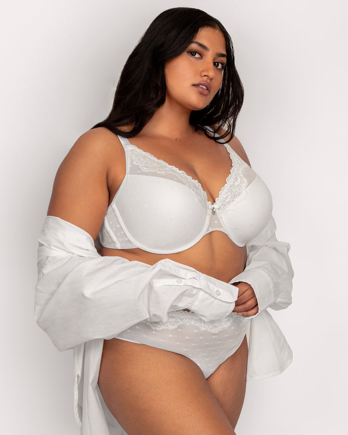Curvy Couture Sheer Whisper Plunge T-Shirt Bra White