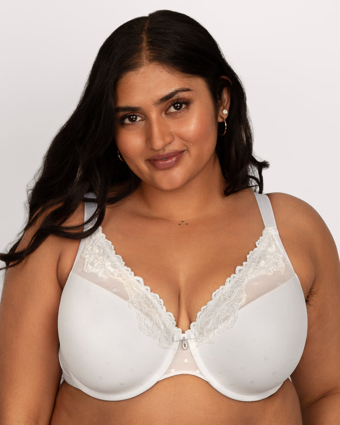 curvy couture Sheer Whisper Plunge T-Shirt Bra White