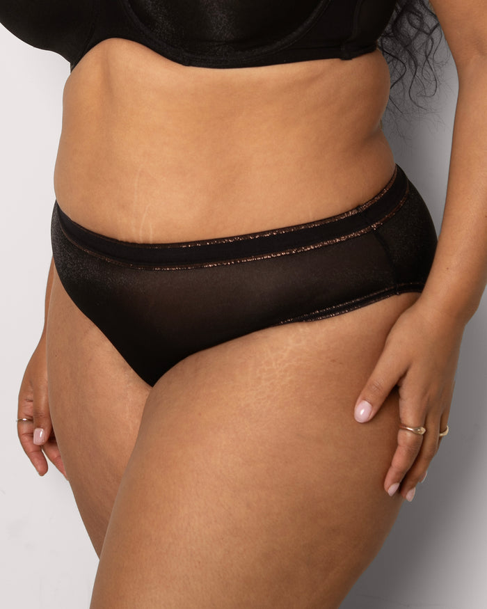 Curvy Couture Shimmer High Cut Brief Panty Black Hue