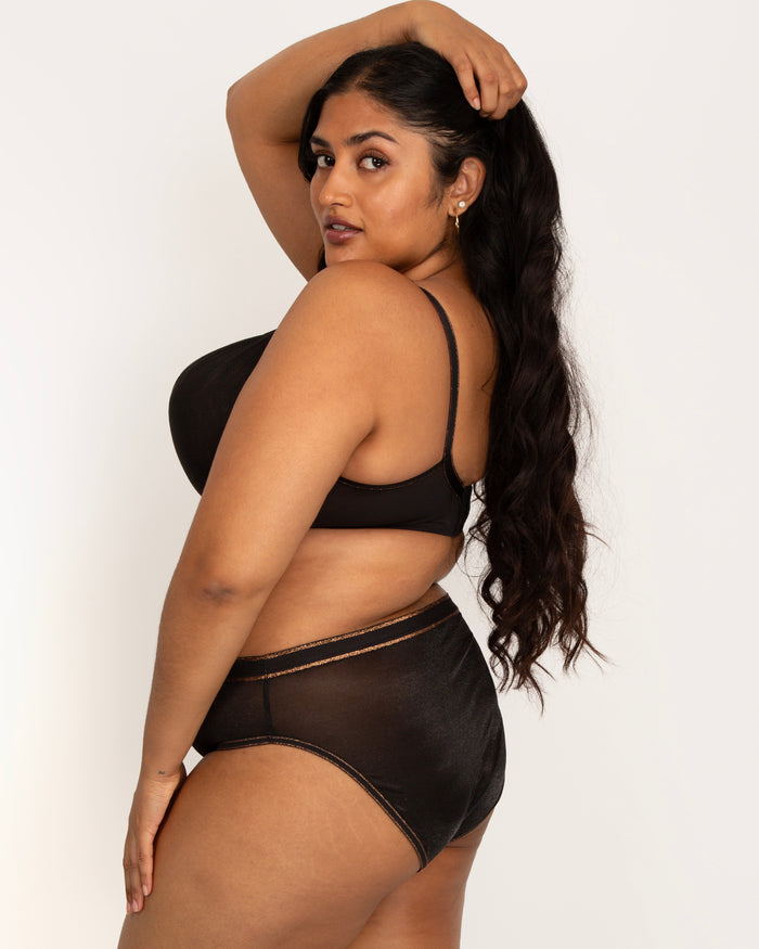 Curvy Couture Shimmer High Cut Brief Panty Black Hue