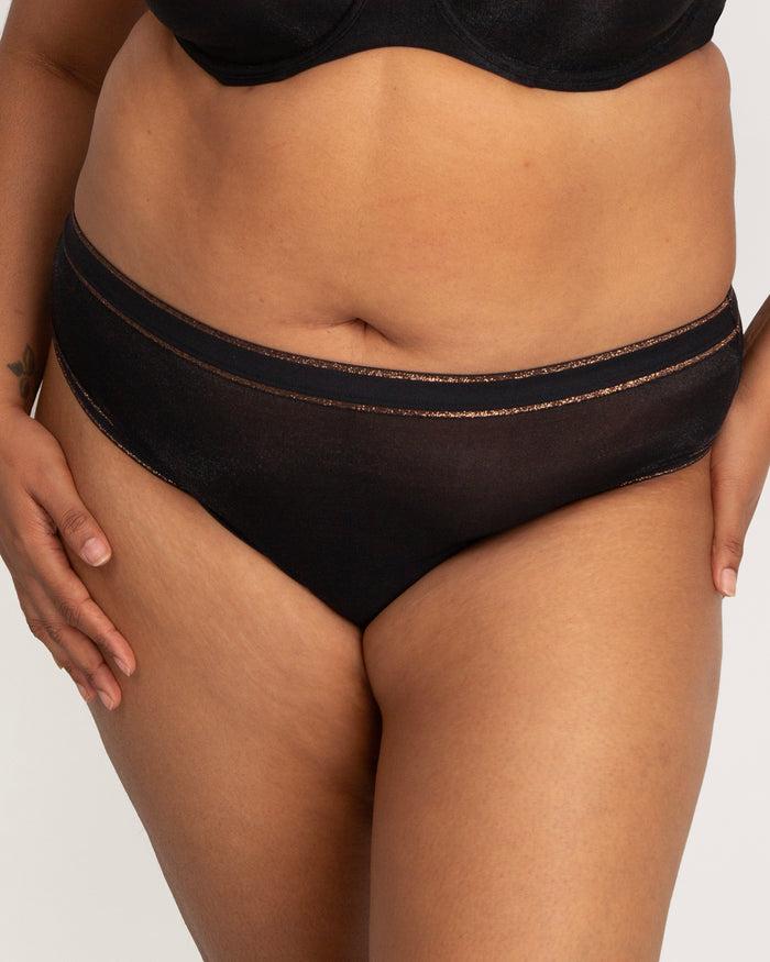curvy couture Shimmer High Cut Brief Panty Black Hue