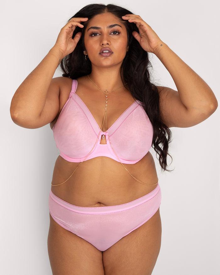 Curvy Couture Shimmer High Cut Brief Panty Pink Fizz