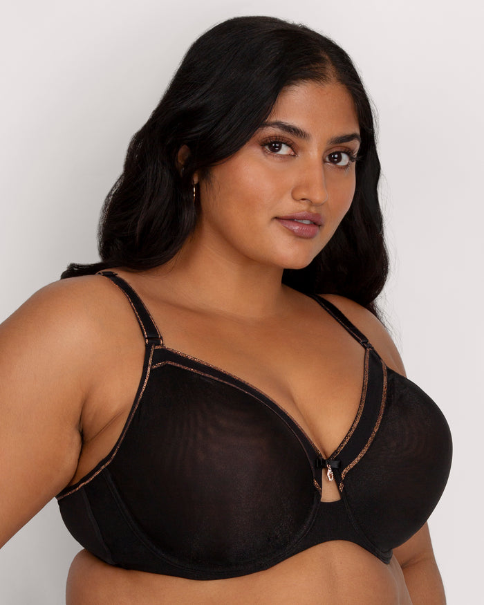 Curvy Couture Shimmer Unlined Underwire Bra Black Hue