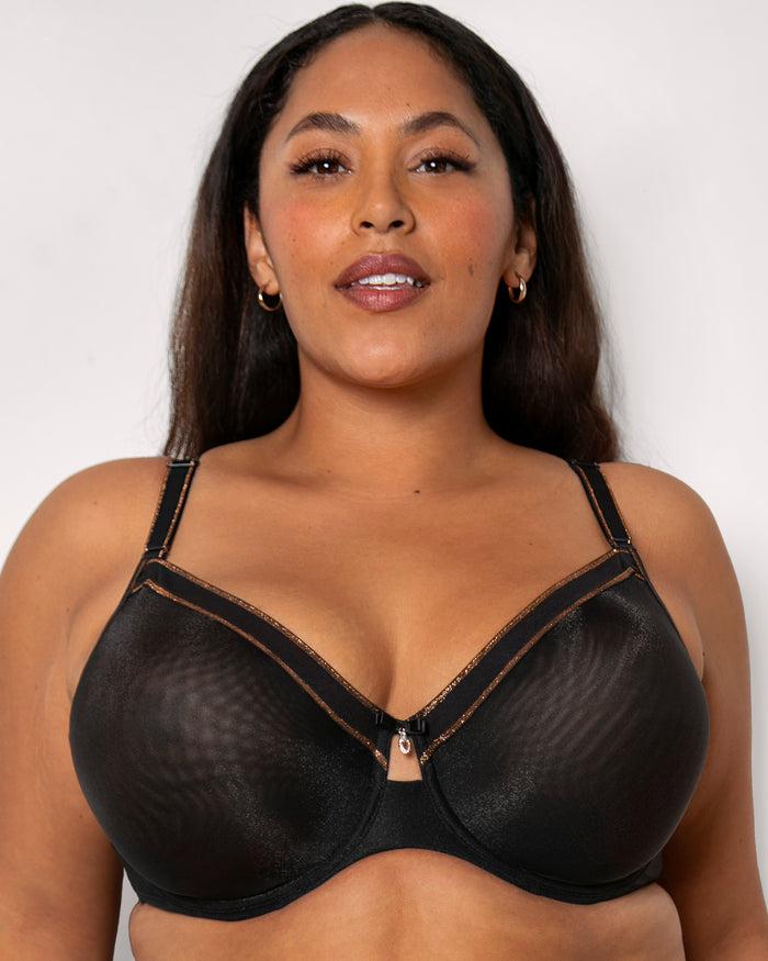 curvy couture Shimmer Unlined Underwire Bra Black Hue