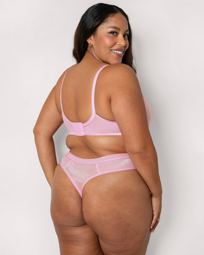 Curvy Couture Shimmer Unlined Underwire Bra Pink Fizz