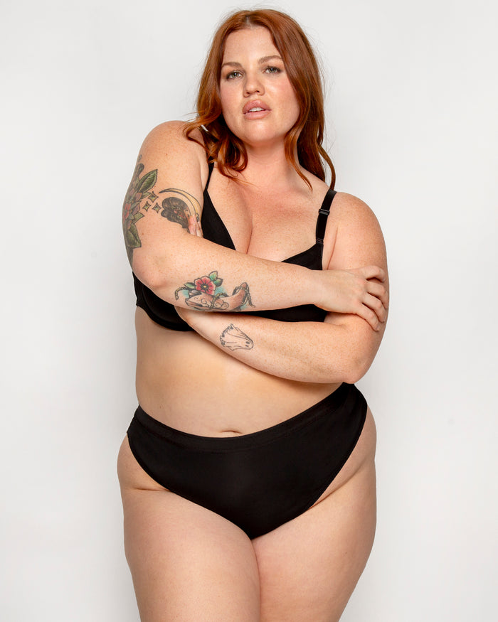 Curvy Couture Silky Smooth High Cut Thong Black Hue