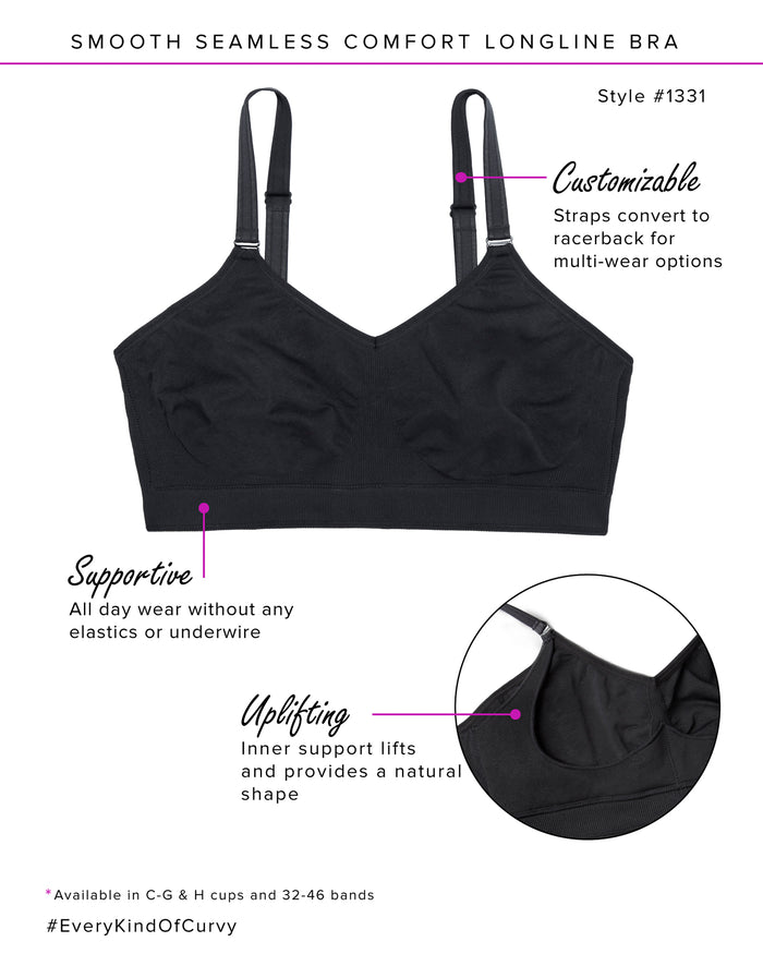 Curvy Couture Smooth Seamless Comfort Wireless Bra Black Hue