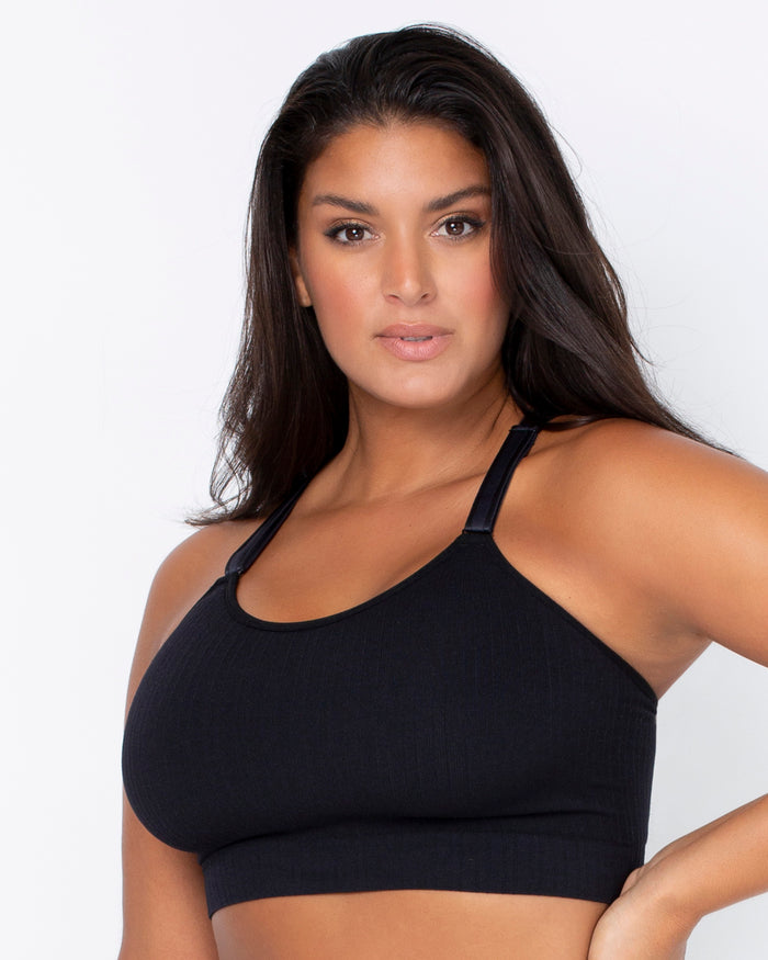 Curvy Couture Smooth Seamless Comfort Wireless Longline Bra Black Hue