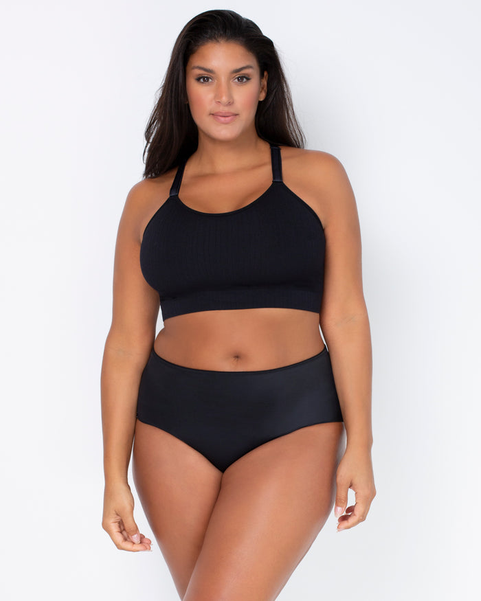 Curvy Couture Smooth Seamless Comfort Wireless Longline Bra Black Hue
