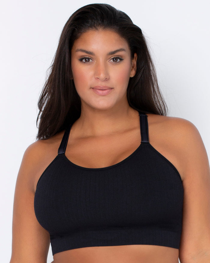curvy couture Smooth Seamless Comfort Wireless Longline Bra Black Hue