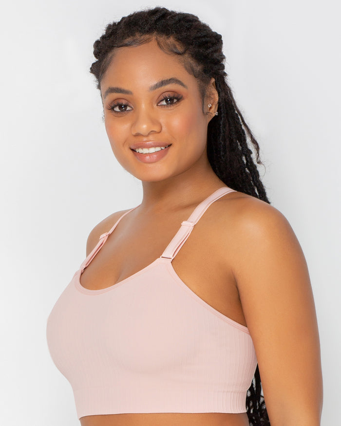 Curvy Couture Smooth Seamless Comfort Wireless Longline Bra Blushing Rose