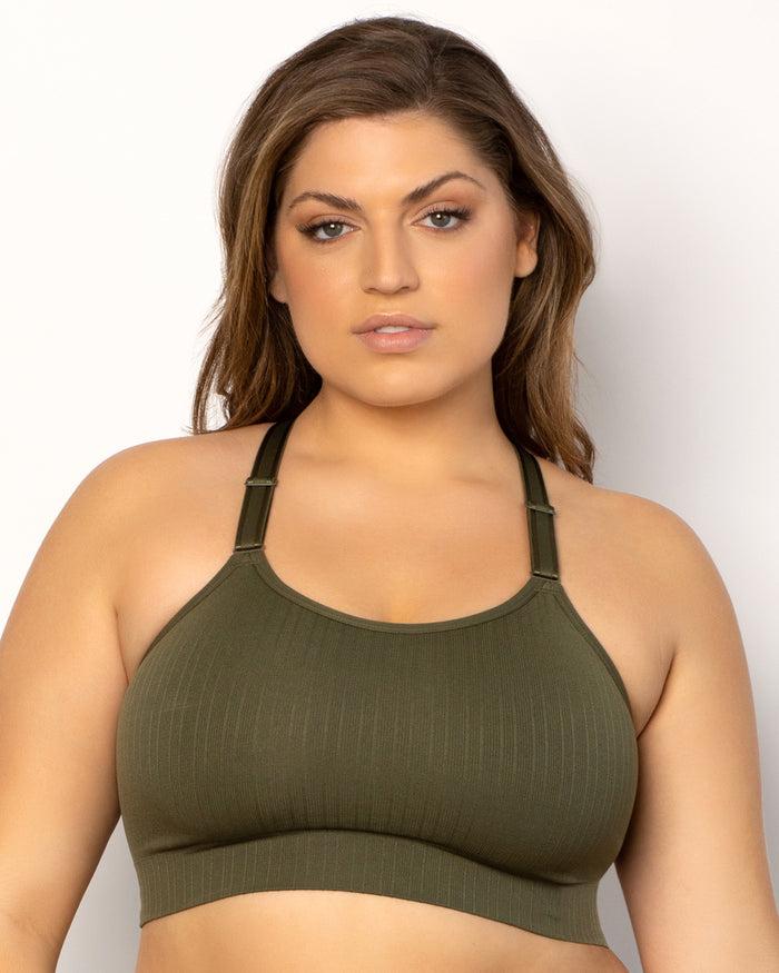 curvy couture Smooth Seamless Comfort Wireless Longline Bra Olive Night