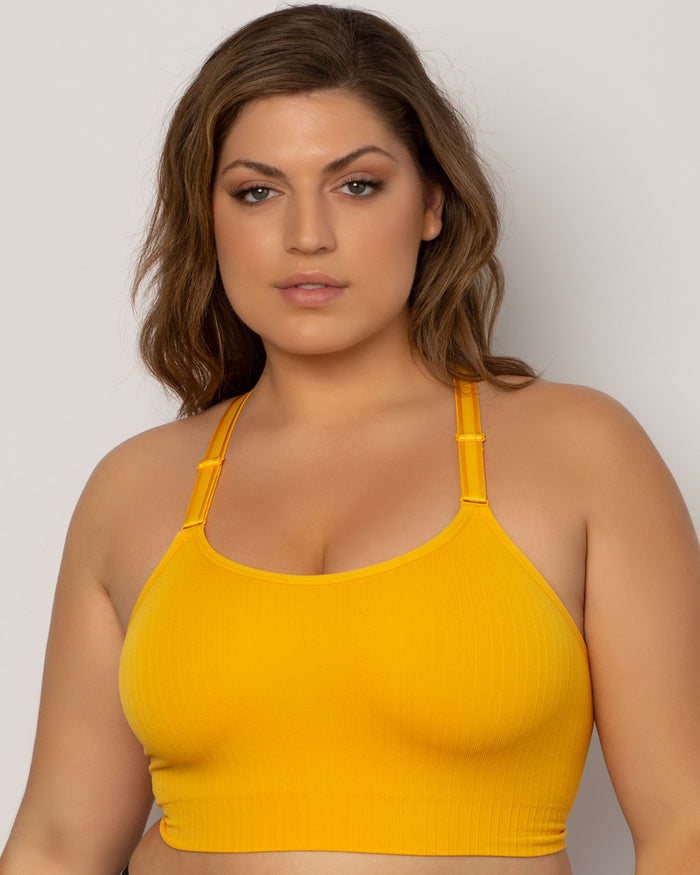 curvy couture Smooth Seamless Comfort Wireless Longline Bra Saffron