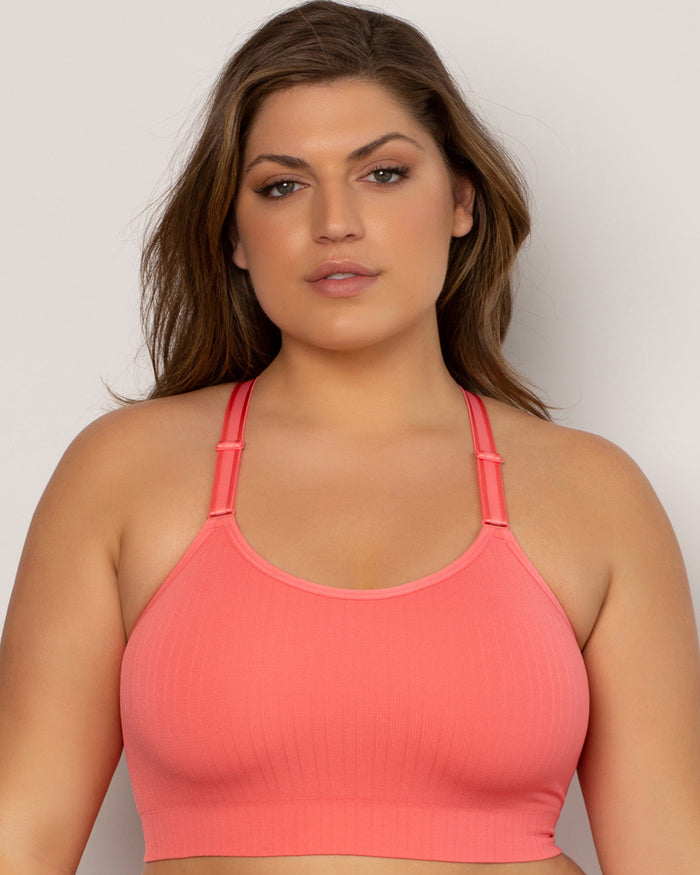 curvy couture Smooth Seamless Comfort Wireless Longline Bra Sun Kissed Coral