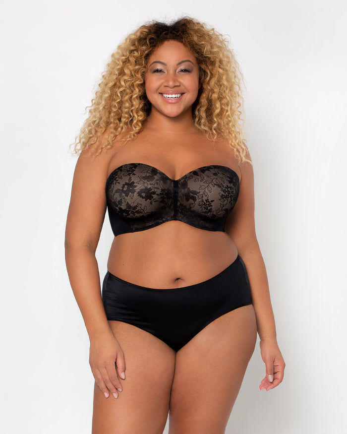 Curvy Couture Strapless Sensation Multi-Way Push Up Bra Black