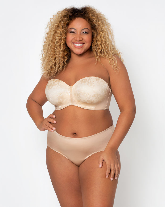 Curvy Couture Strapless Sensation Multi-Way Push Up Bra Champagne Nude