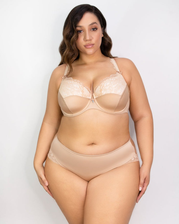 Curvy Couture Tulip Lace Push Up Bra Champagne Nude