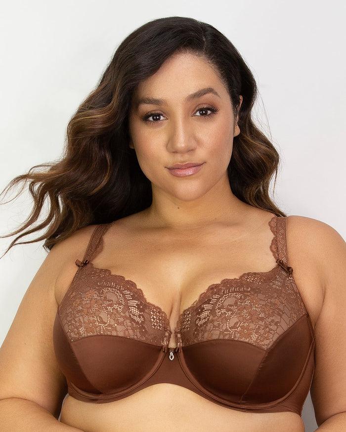 curvy couture Tulip Lace Push Up Bra Chocolate Nude