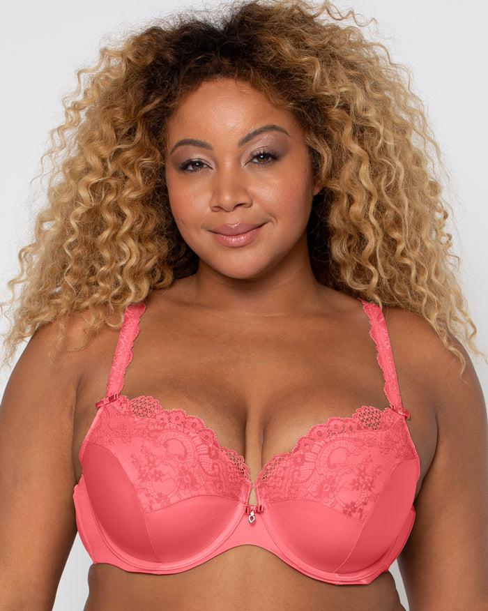 curvy couture Tulip Lace Push Up Bra Sun Kissed Coral