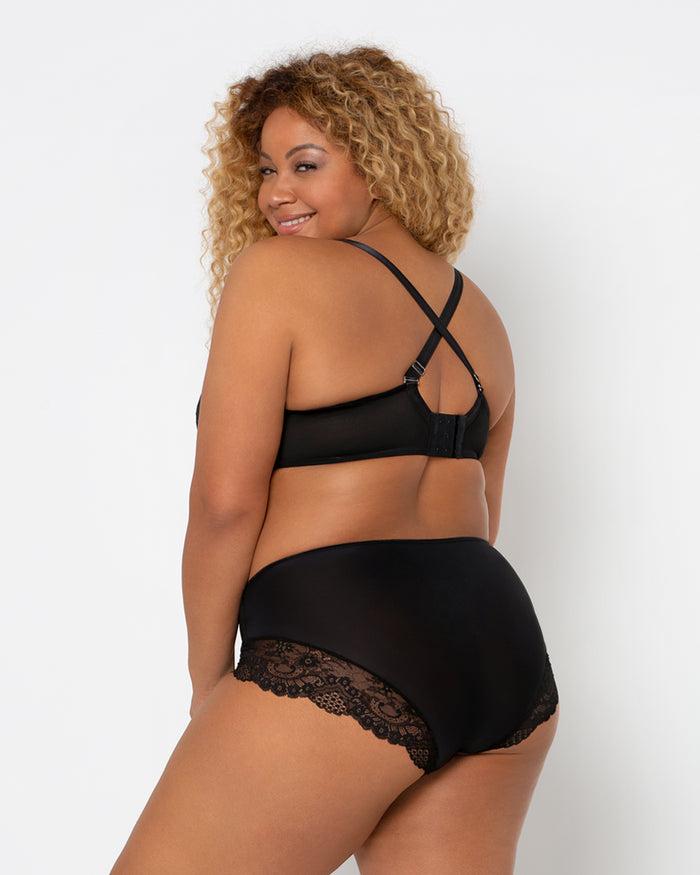 Curvy Couture Tulip Strappy Lace Push Up Bra Black & Adobe Rose