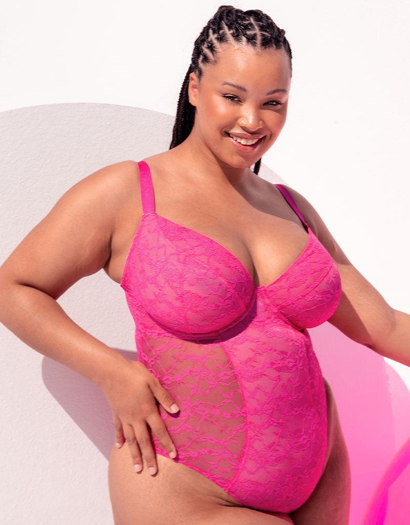 curvy kate All Night Lace Plunge Body Hot Pink/ Blush