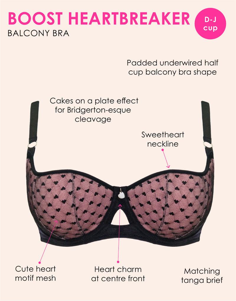 Curvy Kate Boost Heartbreaker Padded Balcony Bra Black/Pink