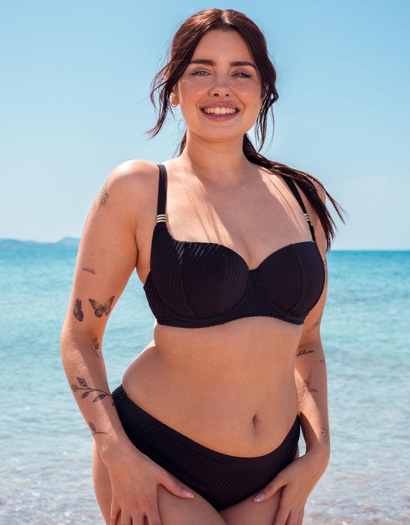 curvy kate Jet Set Padded Balcony Bikini Top Black