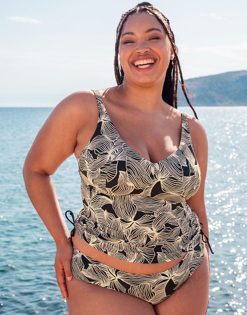 curvy kate Ripple Reef Non-Wired Multiway Tankini Top Black Print