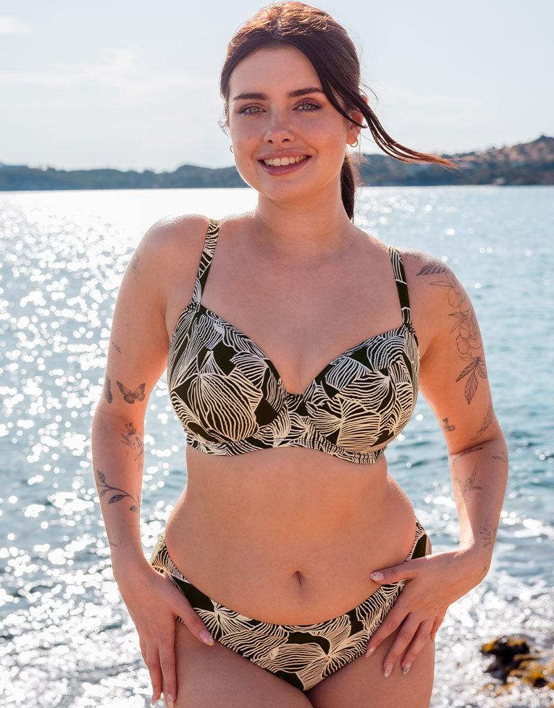 curvy kate Ripple Reef Padded Balcony Bikini Top Black Print
