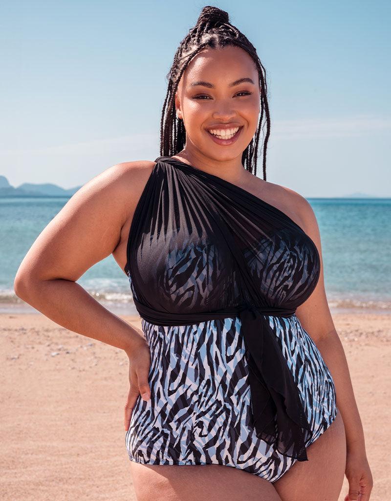 curvy kate Wrapsody Bandeau Strapless Multiway Swimsuit Zebra Print