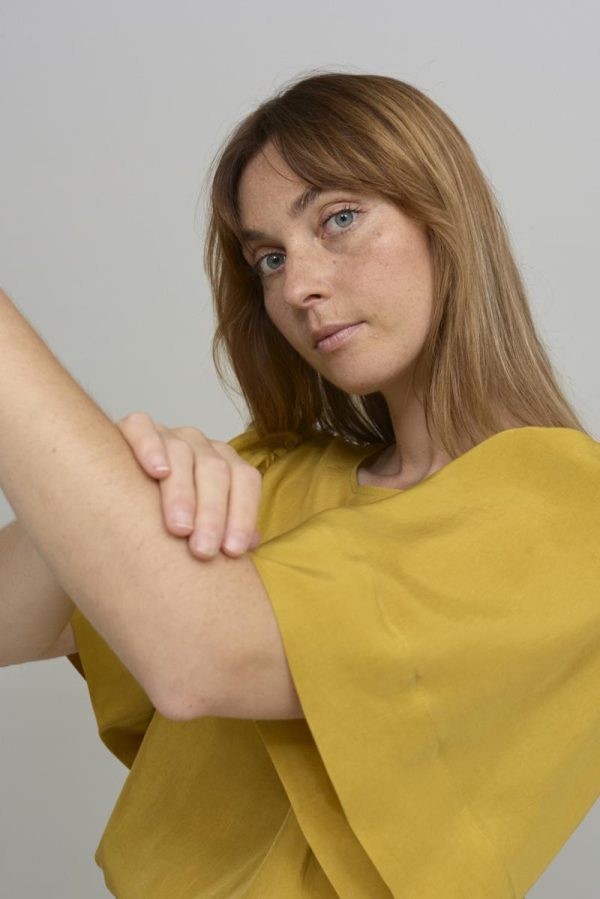 Cus GATHERED SLEEVE Top Yellow