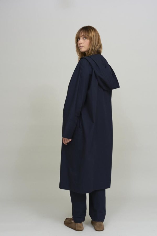 Cus HOODED Trench Dark Blue