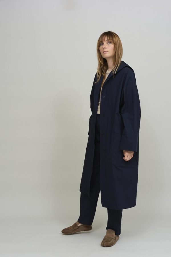 Cus HOODED Trench Dark Blue